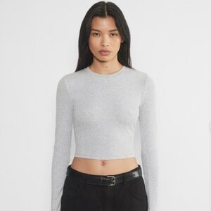 Aritzia TNA Ribbed Gray Long-Sleeve Crop Top